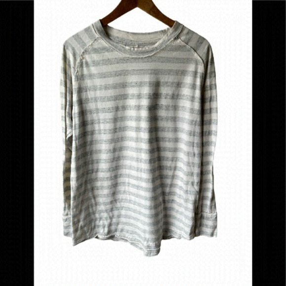 FREE People We The Free Grey And White Long Sleeve Striped T-shirt - Picture 1 of 9